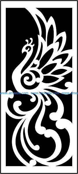 peacock panel screen file .cdr and .dxf free vector download for CNC cut
