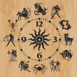12 zodiac clock file cdr and dxf free vector download for Laser cut plasma