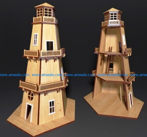3D Lighthouse puzzle file cdr and dxf free vector download for Laser cut CNC