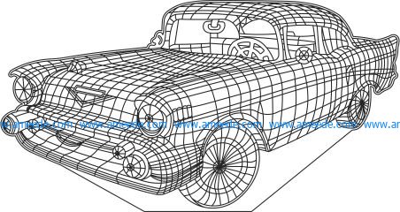 3D antique car Illusion led lamp file cdr and dxf free vector download for printers or laser engraving machines