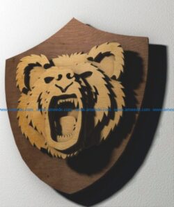 3D puzzle angry bear head file cdr and dxf free vector download for Laser cut CNC