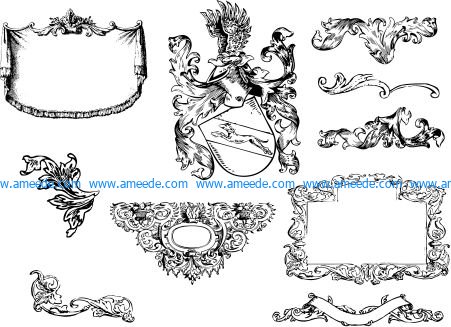 Baroque decorative motifs file cdr and dxf free vector download for print or laser engraving machines