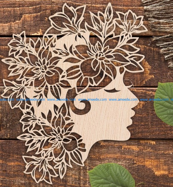 Beautiful girl with wreath file cdr and dxf free vector download for Laser cut Plasma file Decal