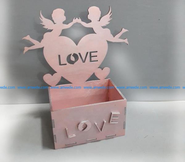 Box with Angels Love Heart file cdr and dxf free vector download for Laser cut CNC