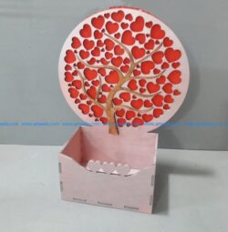 Box with Hearts Tree file cdr and dxf free vector download for Laser cut CNC