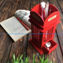 British Phone Booth Pencil Holder file cdr and dxf free vector download for Laser cut CNC