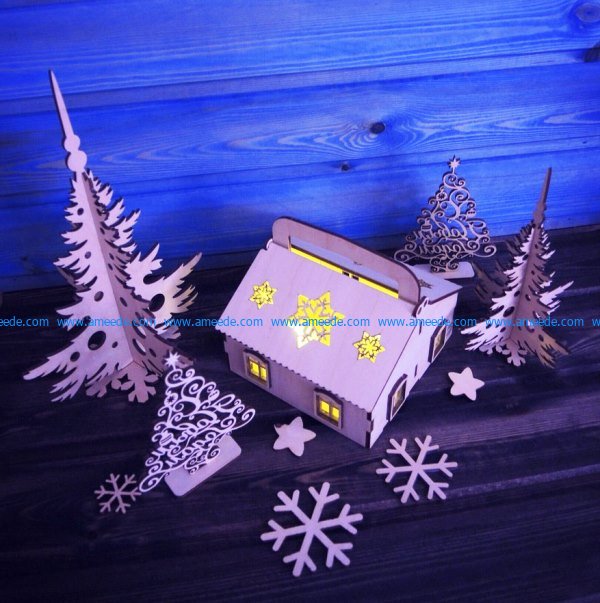 Christmas house model file cdr and dxf free vector download for Laser cut CNC