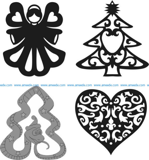 Christmas tree ornaments file cdr and dxf free vector download for Laser cut CNC