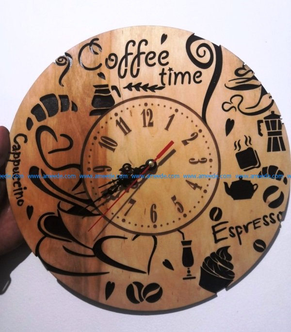 Coffee wall clock file cdr and dxf free vector download for Laser cut CNC