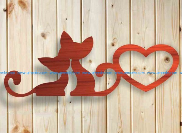 Love symbol between two cats file stl and bmp free vector download for CNC