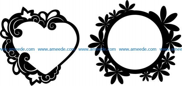 Mirror frame in heart shape and circle file cdr and dxf free vector download for CNC cut