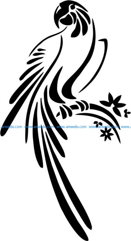 Parrot picture on a branch of flowers file cdr and dxf free vector download for printers or laser