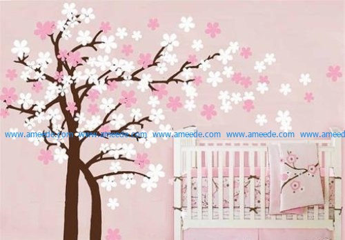 Peach tree decorated the baby's room free vector download for print or laser engraving machines