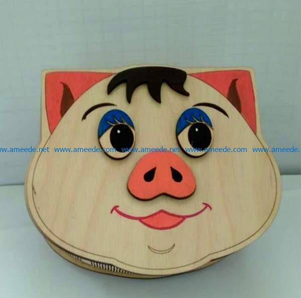 Pig head box file cdr and dxf free vector download for Laser cut CNC