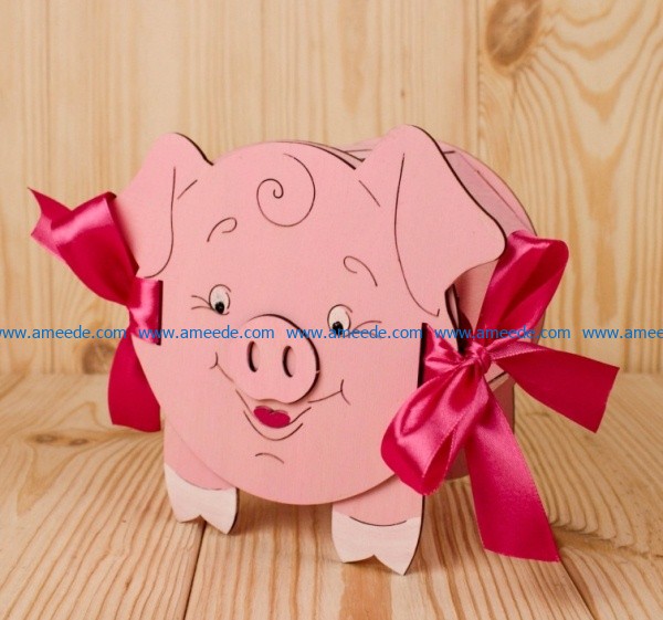 Pig-shaped savings box free vector download for Laser cut CNC