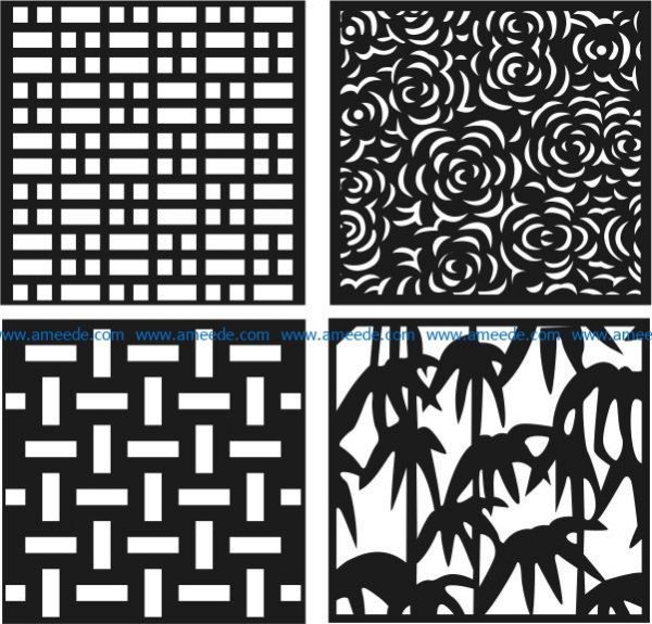 Roses, bamboo, decorative motifs square file cdr and dxf free vector download for Laser cut