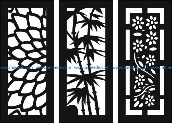 Sample baffle of flowers and bamboo file cdr and dxf free vector download for Laser cut CNC