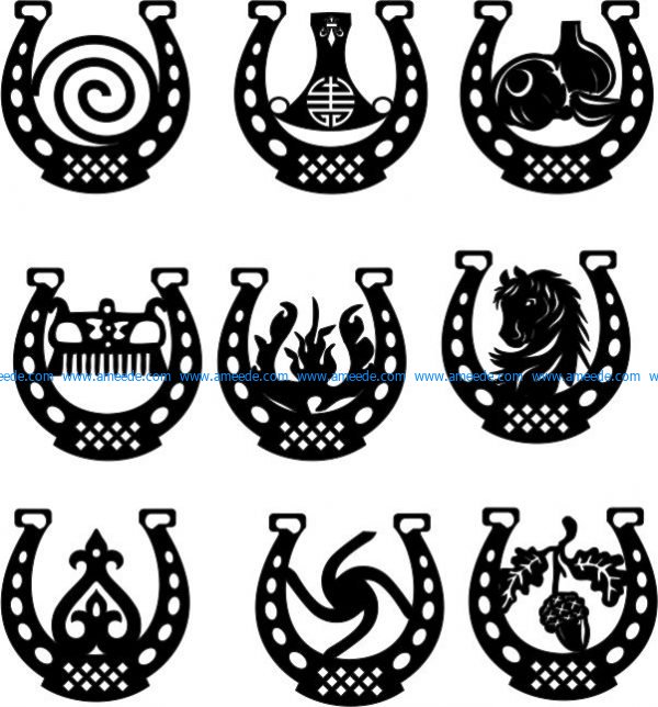 Set of horseshoe decoration file cdr and dxf free vector download for Laser cut