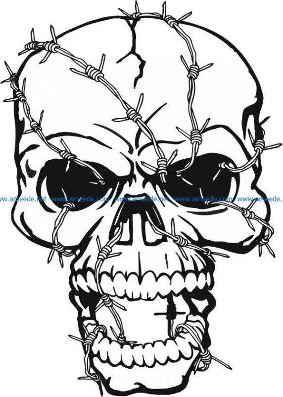 Skull and barbed wire file cdr and dxf free vector download for print or laser engraving machines