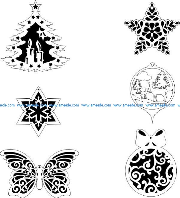 Snowflakes on a pine tree file cdr and dxf free vector download for Plasma