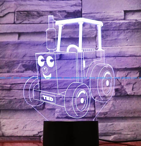 Ted car 3D illusion led lamp file cdr and dxf free vector download for laser engraving machines