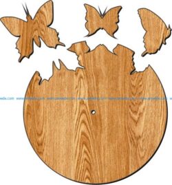 The clock is shaped like butterflies flying out free vector download for Laser cut Plasma