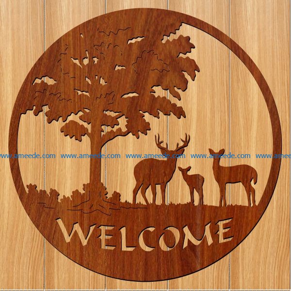 The picture of the deer welcomes you file cdr and dxf free vector download for Laser cut CNC