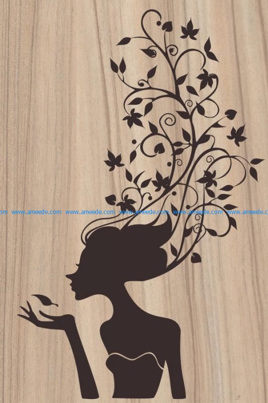 The teenage girl has her hair covered with vines file cdr and dxf free vector download for Laser cut plasma