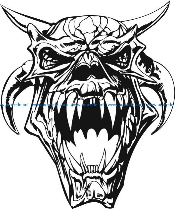 Monster Skull file cdr and dxf free vector download for print or laser engraving machines