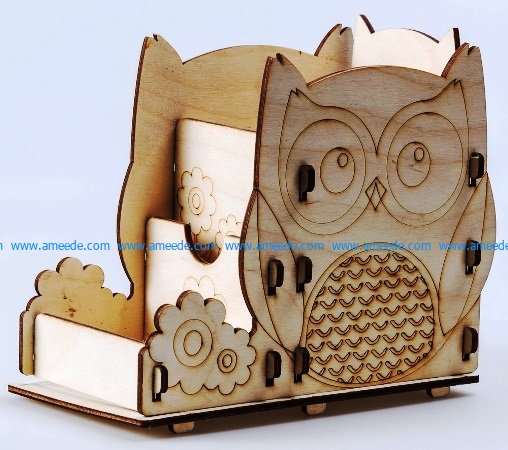 3D owl pen box file cdr and dxf free vector download for Laser cut Plasma file Decal