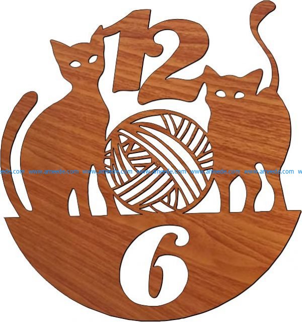 Wall clock featuring two cats free vector download for Laser cut plasma