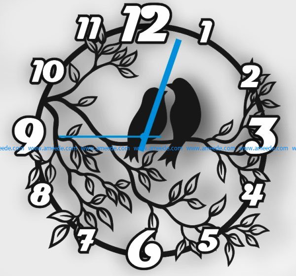 Wall clock two birds on a tree branch file cdr and dxf free vector download for Laser cut CNC