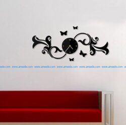 Wall clock with butterflies on a branch file cdr and dxf free vector download for Laser cut CNC