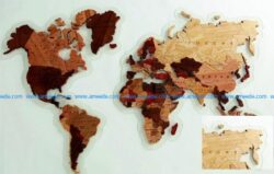 Wooden map of the whole world file cdr and dxf free vector download for laser engraving machines