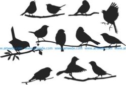 bird collection on tree branches file cdr and dxf free vector download for print or laser engraving machines