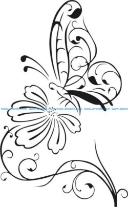 butterfly and chrysanthemum flower free vector download for print or laser engraving machines