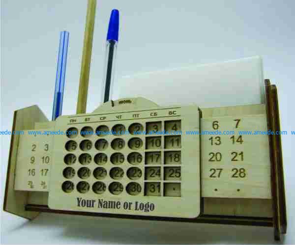 calendar view box and pens file cdr and dxf free vector download for Laser cut CNC