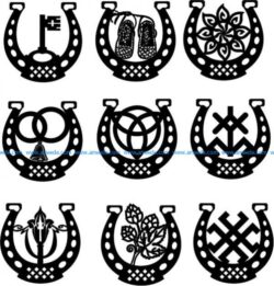 creative horseshoe set  file cdr and dxf free vector download for Laser cut