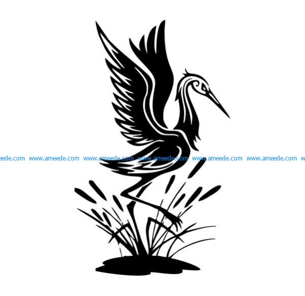 red-headed crane file cdr and dxf free vector download for print or laser engraving machines