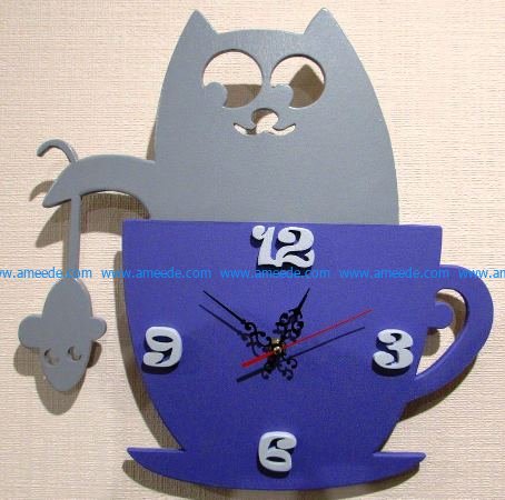Cat and mouse clock file cdr and dxf free vector download for Laser cut Plasma file Decal