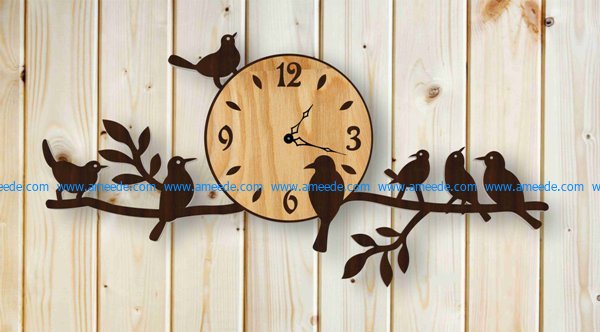 wall clock and nightingale birds for Laser cut CNC