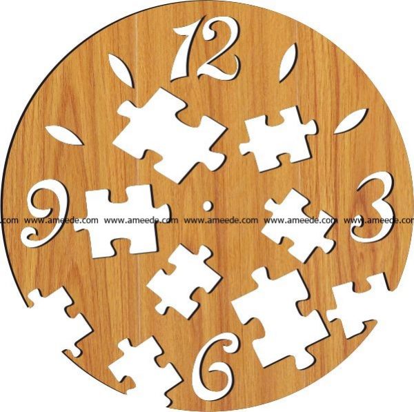 wall clock with puzzle pieces file cdr and dxf free vector download for Laser cut plasma