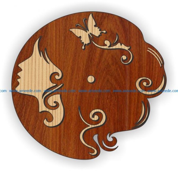 young woman's wall clock file cdr and dxf free vector download for Laser cut Plasma