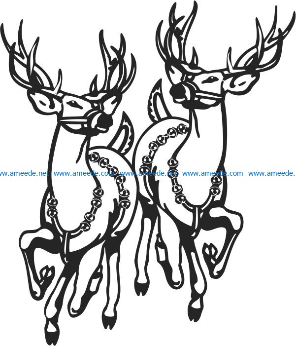 Double reindeer file cdr and dxf free vector download for print or laser engraving machines