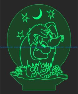 3D illusion led lamp Elephants free vector download for laser engraving machines