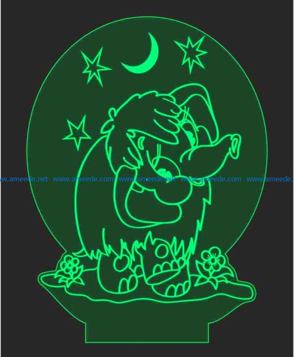 3D illusion led lamp Elephants free vector download for laser engraving machines