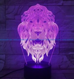 3D illusion led lamp Lion file cdr and dxf free vector download for laser engraving machines
