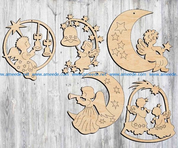 Angel laser cut file.Laser Christmas ornament Ai and PDF Angel Svg laser cut file SVG Angel svg 33 different angel drawings Cdr DXF