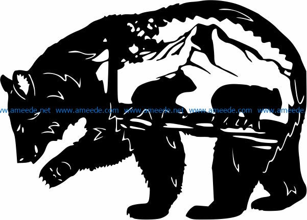 Bear and mountain file cdr and dxf free vector download for print or laser engraving machines