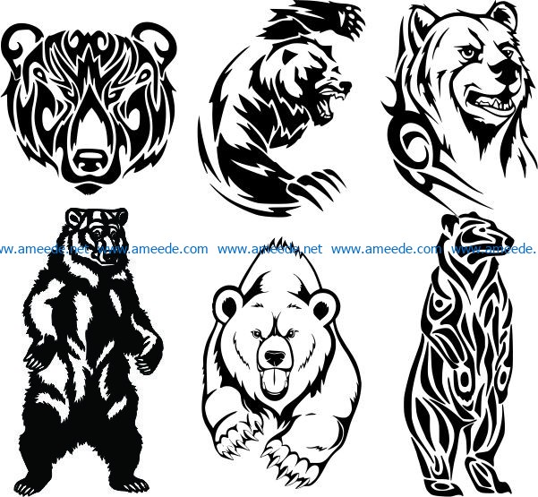 Bear file cdr and dxf free vector download for print or laser engraving machines